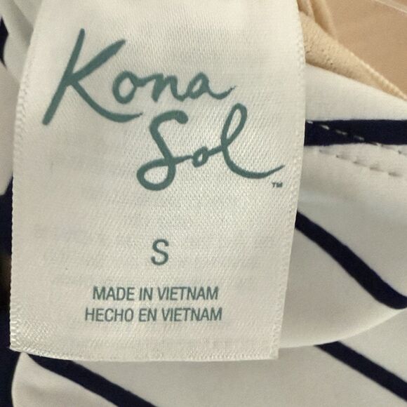 Kona Sol Navy Striped V-Neck Full Coverage One Piece Swimsuit Size S (4-6) New! - Picture 9 of 10